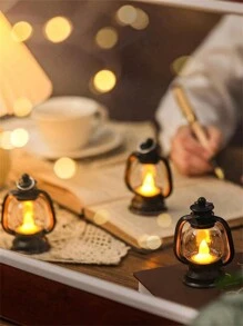 1pc/12pcs Mini Lanterns With Twinkling LED Candles 4-Inch Retro Candle Lantern Decoration, Black, Suitable For Halloween, Western Parties And Christmas Tree Decoration