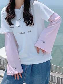 1 Pair Letter Pattern Sun Protection Sleeve Covers, Loose Breathable Arm Sleeves For Summer Outdoor - Multicolor - View 3