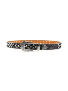 Y2K Rhinestone Cross Decor Wide Belt, Unisex Punk Rock Studded Rhinestone Hiphop Fashion Waistbelt