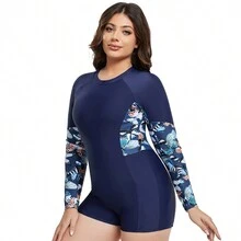 Conjunto de bañador, Ropa de Licra de Mujer, jersey con cremallera, estampados elegantes. Tejido con protección UV, de secado rápido y transpirable. Adecuado para la playa, buceo, natación. Un buen regalo. - azul real - Ver 6