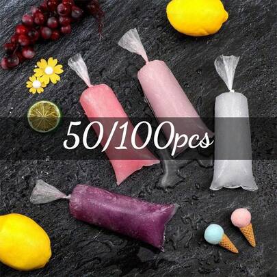 50/100pcs 30cm*5.5cm Candy Bags, Ice Cream Mold Bags, Plastic Ice Sugar Bags, Rectangular Self-Sealing, Durable & Fresh-Keeping, Suitable For Making Ice Cream, Yogurt, Candy, Also Can Be Used For Party, Travel, Wedding, Birthday, Graduation, Bachelorette Party, Kitchen, Storage, Decoration, Outdoor And Other Occasions.