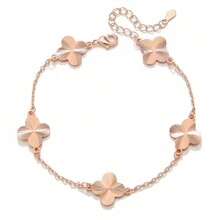 1 pulsera de cadena de oro de 18k con cuatro hojas de hierba simples