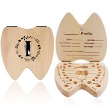 1 pieza Caja de madera para guardar dientes, caja de almacenamiento de dientes para niños y niñas con diseño de patrón de inicial y nombre creativo, caja recolectora del cordón umbilical y dientes, caja de recuerdos, organizador en inglés - Albaricoque - Ver 16