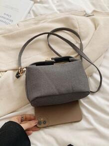 1 Túi hình hộp in sọc nhỏ, Túi đeo chéo bằng da PU có dây đeo có thể điều chỉnh, Khóa kéo, Túi xách thời trang cho nữ, Sử dụng hàng ngày, Hẹn hò, Mua sắm, Văn phòng - màu đen - Xem 6