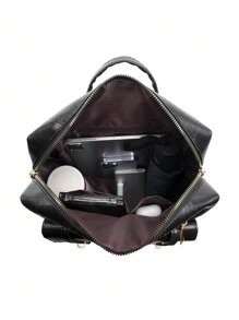 LECEY Brown Large Capacity PU Leather Backpack For Women, School Supplies, School Backpack, School Bag, Backpack For School, Back To School Backpack, School Bookbag, Big Backpack, Backpack School, Back To School Bags, Waterproof, Laptop Compartment, Lightweight, Portable, Business Casual, Suitable For Teen Girls Women College Students, White-Collar Workers, Perfect For Back To School, First Day Of School, Work , Business, Commute - Black - View 4