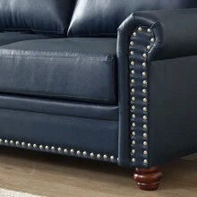 Mid-Century Modern Lounge Sofa, Comfy Faux Leather Couches With 2 Storage Boxes,  Upholstered  3 Seater Sofas Couches With Silver Nails Decoration,Leisure Sofa For Living Room, Bedroom, Apartment,Office. - Màu xanh lam - Xem 6