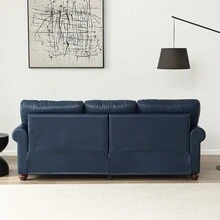 Mid-Century Modern Lounge Sofa, Comfy Faux Leather Couches With 2 Storage Boxes,  Upholstered  3 Seater Sofas Couches With Silver Nails Decoration,Leisure Sofa For Living Room, Bedroom, Apartment,Office. - Màu xanh lam - Xem 5