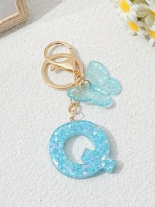1pc Creative 26 Letter Key Chain, Kids Backpack Accessory, Butterfly Letter Charm Keychain For Girls - Light Blue - View 20