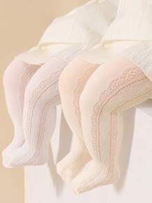 2對寶寶女孩公主空心網眼側面心形透氣緊身褲襪，適合日常穿著和搭配 - 彩色 - 查看 8