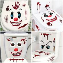 1 pieza Pegatina de inodoro ensangrentado de Halloween, serie de decoración de pared de baño con rostro aterrador y horrífico - Multicolor - Ver 9