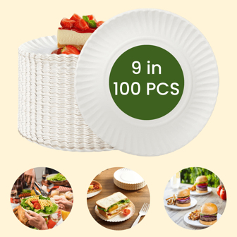 100/200PCS 9Inch White Paper Plates Uncoated, Everyday Disposable Light Weight Dessert Plates, Round Paper Plate Bulk, Use For Foodware, Events, Activities, Parties, BBQ, Christmas Party Christmas Decor Christmas Decorations Christmas Gifts And Decor Decorations S