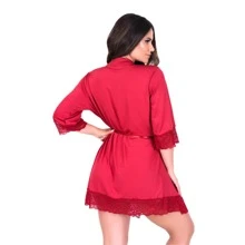 Kit Of 3 Women's Short Lace Robe For Bride Robe Elegant Comfortable Bathrobe - Multicolor - View 3