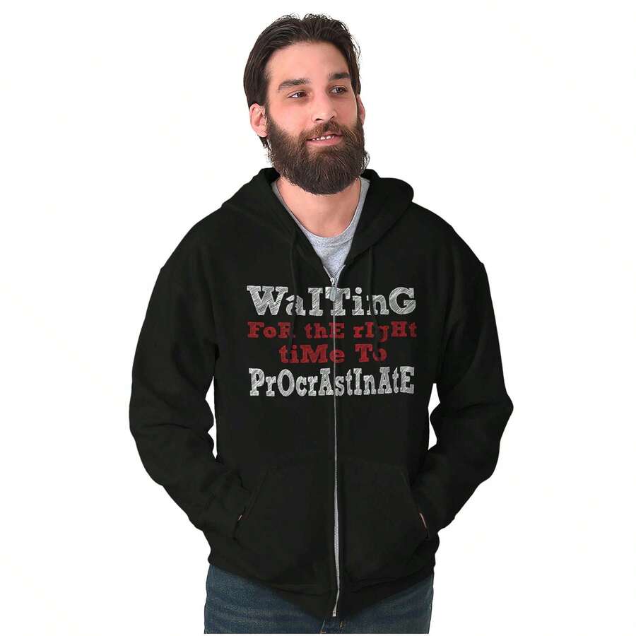 Funny Waiting To Procrastinate Joke Zip Up Hoodie Mens Womens - màu đen - Xem 1