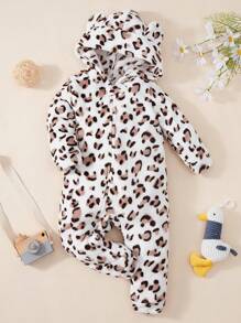 OIPOIG Baby Girl Polka Dot Print Hooded Jumpsuit - Beige - View 1