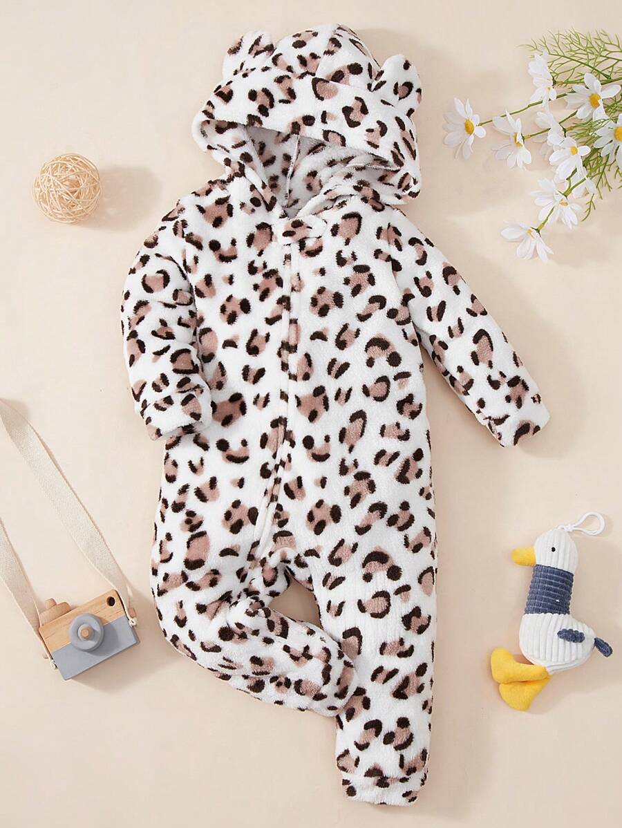 OIPOIG Baby Girl Polka Dot Print Hooded Jumpsuit - Beige - View 1