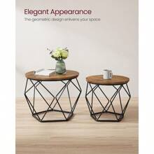 VASAGLE Small Coffee Table Set Of 2, Round Coffee Table With Steel Frame, Side End Table For Living Room, Bedroom, Office - Rỉ Nâu - Xem 4