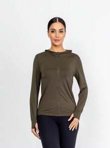 Women's Fitness Jacket (Finger Insert) - xanh quân đội - Xem 7