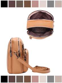 Women's Classic Leather Crossbody Shoulder Backpack - Cell Phone Pocket - Black - View 3