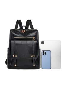 LECEY Brown Large Capacity PU Leather Backpack For Women, School Supplies, School Backpack, School Bag, Backpack For School, Back To School Backpack, School Bookbag, Big Backpack, Backpack School, Back To School Bags, Waterproof, Laptop Compartment, Lightweight, Portable, Business Casual, Suitable For Teen Girls Women College Students, White-Collar Workers, Perfect For Back To School, First Day Of School, Work , Business, Commute - Black - View 5