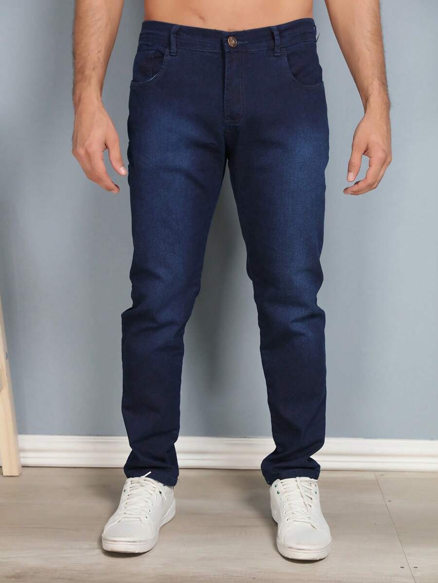 Men Pants - 深色水洗藍 - 查看 1