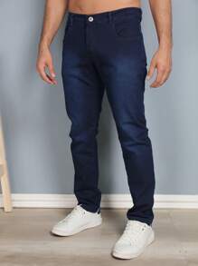Men Pants - 深色水洗藍 - 查看 5