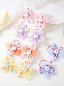 10pcs/Pack Baby Girls Cute Princess Flower Mesh Hair Scrunchies, Toddlers Non-Damaging Hair Ties Hair Accessories