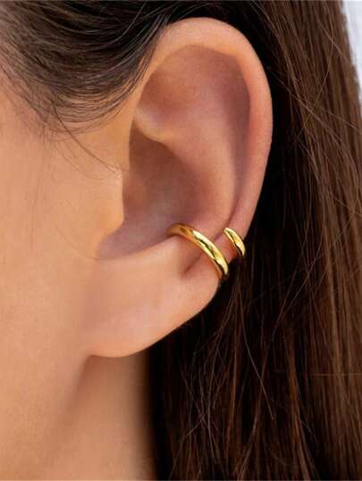 EleRunis 1Pair 925 Sterling Silver Ear Cuff Earring Gold Non Pierced Ear Cartilage Clip On Wrap Hoop Filled Tiny Boho Beach Simple Minimalist Delicate Handmade Hypoallergenic Jewelry Gift