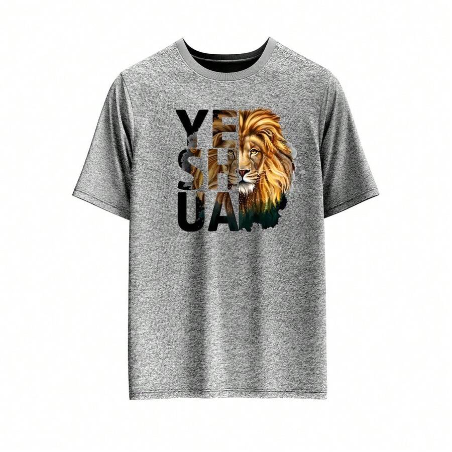 100% Cotton Men's T-Shirt Launch With "YESHUA" Print On The Front High Resolution Unisex - 灰色 - 查看 1