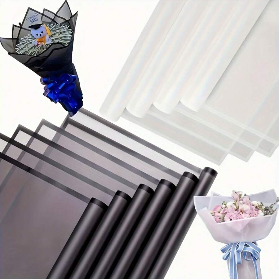 40 Sheets (20 Black+20 White)Of 58 * 58cm Flower Wrapping Paper With Magic Edge Korean Su Paper Waterproof Semi Transparent Rose Fresh Flower Shop Korean Style Paper Suitable For Packaging Paper For Confession, Wedding Anniversary, Graduation Season,Christmas Valentine Day