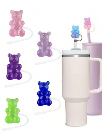 Set de 5 a 6 tapas reutilizables para sorbetes de 10 mm/0,4 pulgadas, fundas de silicona con diseño de dibujos animados para sorbetes, tapas decorativas para sorbetes, para bolsas de obsequios de fiestas, reuniones con amigos, cubiertas antipolvo para sorbetes de 8 a 10 mm, accesorios para vasos, para viajes, picnics, montañismo