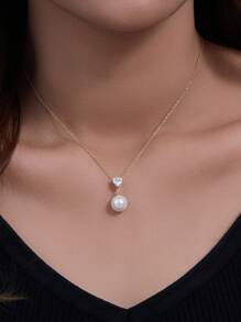 1pc S925 Sterling Silver Heart Shaped Necklace, With Zirconia And Pearl, Perfect For Wedding Or Simple Daily Wear, Silver Jewelry With Unique Design And Light Luxury INS
