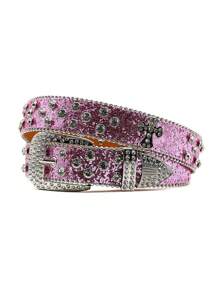 Y2K Rhinestone Cross Decor Wide Belt, Unisex Punk Rock Studded Rhinestone Hiphop Fashion Waistbelt