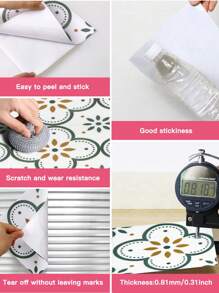 5 piezas de baldosas de piso autoadhesivas de PVC, diseño de mosaico simple, resistente a rayones, impermeable, adhesivo de alta resistencia, fácil de cortar, para renovación del hogar - flor verde - Ver 5