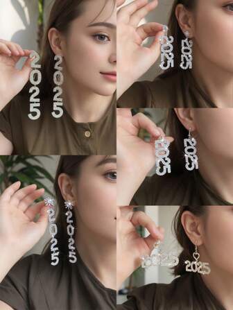 2025 年流行夸张耳环、钻石点缀数字耳环、闪亮垂坠耳环