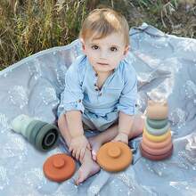 1 套/7 件可堆叠猫/猪积木适用于婴儿和硅胶玩具幼儿认知发展、教育和安全材料玩具 - 彩色 - 查看 8