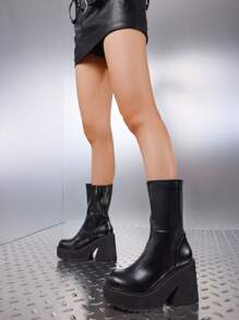 Cool Fashion Women Motorcycle Boots Chunky High Heels Platform Ankle Punk Goth Holloween Cosplay Shoes - màu đen - Xem 6