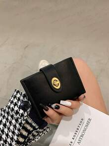 1pc Retro Minimalist And Compact PU Pickup Bag For Women, Black And Brown Student Multi Card Lock Buckle, Coin Wallet, Short Wallet In Hand. For Fall Home Decor - Multicolor - View 12