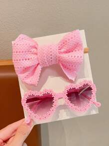 2/4pcs New Cute Solid Color Bowknot Headband Flower Heart Children Fashion Fashion Glasses Sun Protection Eye Protection Glasses For Baby Boys And Girls - Sunglasses+Headband - View 10