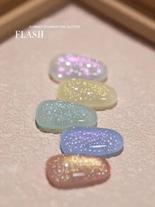 爆款闪亮河星光细闪凝胶指甲油2024新款夏季潮冰晶透明膜碎钻胶美甲店专用 - 彩色 - 查看 4