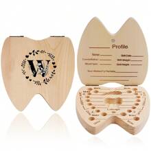 1 pieza Caja de madera para guardar dientes, caja de almacenamiento de dientes para niños y niñas con diseño de patrón de inicial y nombre creativo, caja recolectora del cordón umbilical y dientes, caja de recuerdos, organizador en inglés - Albaricoque - Ver 35