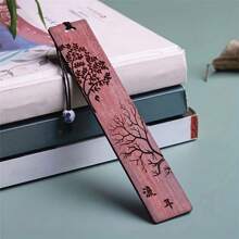 1pc Hand-Carved Mahogany Bookmark For Students And Book Lovers - Retro Design And Nostalgic Feel - Perfect School Stationery Accessory Back To School - Multicolor - View 2