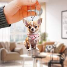 1 件亚克力粉色吉娃娃小狗形状多功能 2D 装饰，适用于汽车、背包、钥匙、手机配件、家居装饰、房间装饰、墙壁装饰