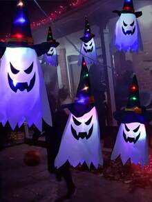 LED万圣节装饰闪光满天星鬼节装扮发光巫师鬼帽灯装饰挂灯万圣节装饰房间装饰万圣节花园装饰礼物仙女节日装饰节日装饰 - 彩色 - 查看 2