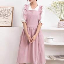 1 Miếng Ruffled Lanh Tạp dề , Lưng X Tạp dề Với Túi , Dây Tạp dề Đối với Bếp trưởng Nghề làm vườn Nấu nướng Làm bánh Người bán hoa Cửa hàng Bức tranh Tạp dề , Quần yếm - Màu Khaki - Xem 6