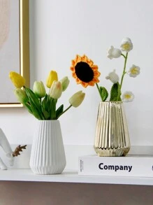 1 件垂直图案陶瓷花瓶，金色和白色，风格桌面装饰花瓶，适用于婚礼、派对、家居、办公室、酒店装饰 - 彩色 - 查看 1