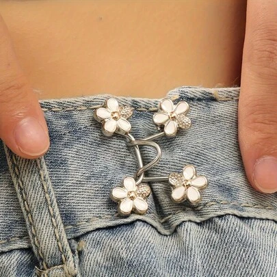 1/2/4 pares de hebillas con flores, accesorios para pantalones, botones desmontables para la cintura, pasadores, cinturones, clips para pantalones sin coser, apretador de cintura, decoración del Día de San Valentín