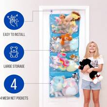 Over Door Stuffed Animal Toy Storage Hanging Organizer 4 Expandable Mesh Net Pockets, Stores Loads Of Plush Toys | Large Plushie Display For Boys, Girls Behind The Door Storage Hanging Bag Household Hanging Mesh Breathable Storage Bag Multifunctional Toy Sundries Storage Bag - Grey - View 3