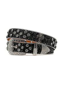 Y2K Rhinestone Cross Decor Wide Belt, Unisex Punk Rock Studded Rhinestone Hiphop Fashion Waistbelt