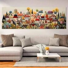 1 pièce Affiche sur canevas, Impression artistique sur canevas de ville de conte de fées - Décoration murale de style crème moderne pour salon, chambre à coucher, bureau à domicile - Peinture horizontale sans cadre Tableau mural Décoration à domicile