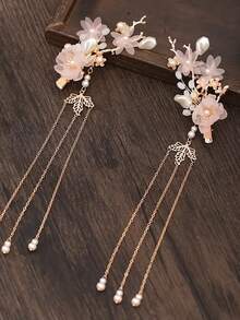 2 Chiếc In Hoa Phong Cách Vintage Hợp Kim Kẽm Kẹp Tóc Có Tua Rua, Dành Cho Nữ Phụ Kiện Tóc Hanfu - Nhiều màu - Xem 3